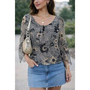 Y2K Jonathan Martin Forest Fairy Black & Brown Floral Top Boho Size Medium Women
